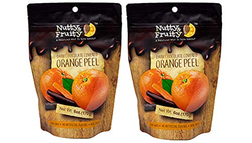 Nutty & Fruity Dark Chocolate Covered Fruit: Your Choice of Peach, Strawberry, Banana, Orange, Mango, or Pomegranate- Two Bags (Orange Peels)