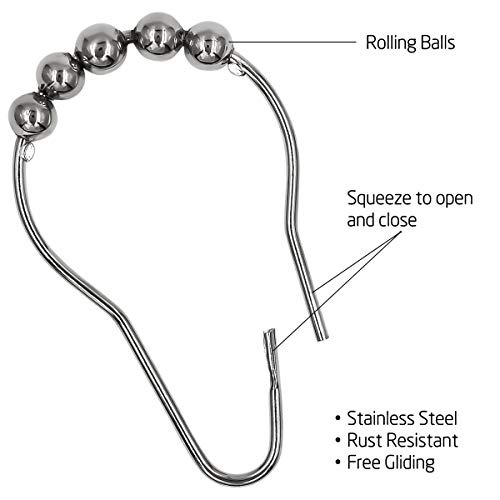 Qulable Shower Curtain Hooks Rings, Rustproof Stainless Steel Heavy Duty Shower Hooks for Bathroom Shower Rods Curtains (12 Pack) - Thumbnail 2