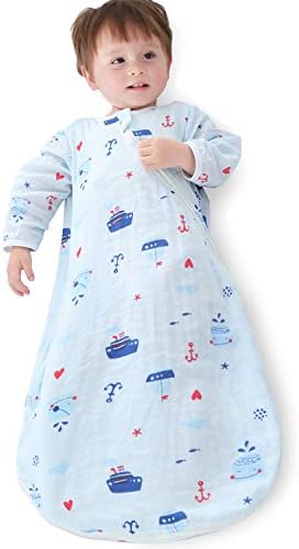 CYUURO Baby Sleep Sack 4 Layered Cotton Gauze Long Sleeves Wearable Blankets Detachable