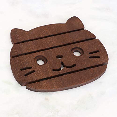 Wooden Cat Face Trivet | Teapot Coaster | For Hot Pots, Pans, Dishes | Kitchen, Table Decor, Accessory - Thumbnail 3