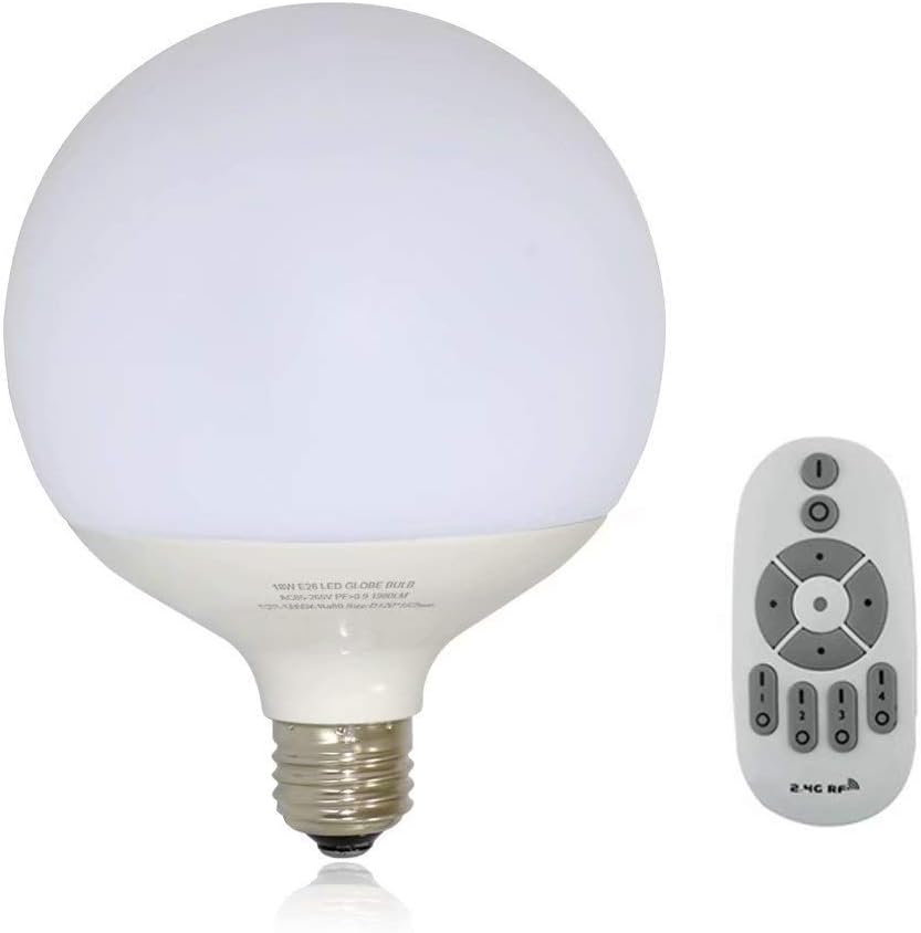 Dimmable Remote Control 18W LED Globe Bulb 150W Edison Bulbs Replacement E26 Medium Screw Base Globe Shape use in Room Kitchen(Diameter 4.7in)