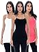 Unique Styles 3 Pack Long Camisole Tank Tops for Women Layering Cami (3-PK: Black, White, Coral, Regular Size (S,M,L))