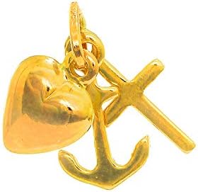 JewelStop 14k Yellow Italian Gold Puffed 3D Faith Hope Love Cross Anchor Heart Charm Pendant