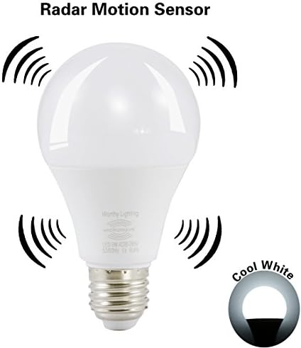Microwave Radar Motion Sensor,9W E26/E27 Smart LED Bulbs Auto On/Off Night Lights for Stairs, Garage, Corridor, Walkway, Yard Hallway, Patio, Carport,Porch, Attic Home(Daylight 6000K)
