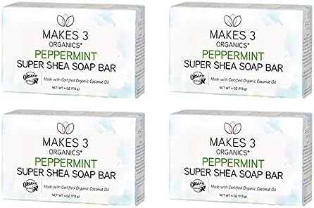 Makes 3 Organics - Peppermint Shea Butter Bar Soap (4-Pack)