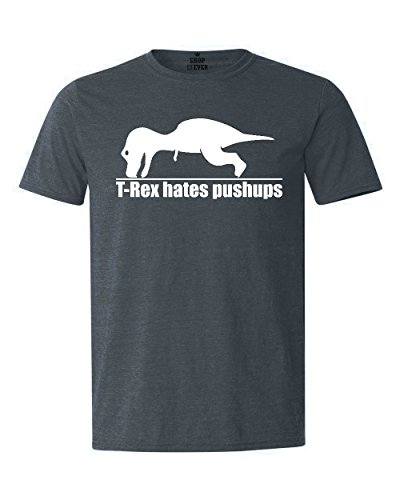 Shop4Ever T-Rex Hates Pushups T-shirt Gym Workout Shirts X-Large Heather Navy0