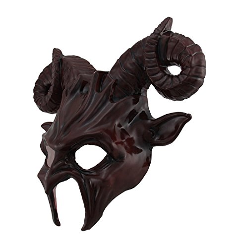 Red Ram Horns Demon Goat Man Half Face Mask - Image 3