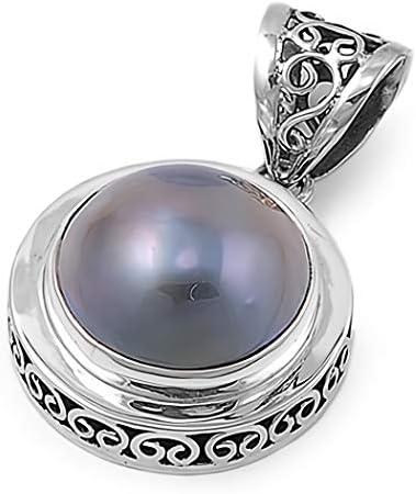 Glitzs Jewels 925 Sterling Silver Pendant with Stone in Gift Box (Simulated Pearl)