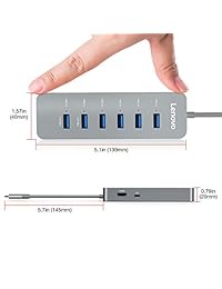 Lenovo USB C Hub, Type C Adapter 6 USB 3.0 Ports, 4K HDMI, USBC Puerto de carga SD TF lector de tarjetas MacBook Pro 2016 2017, Chromebook More USB C Dispositivos