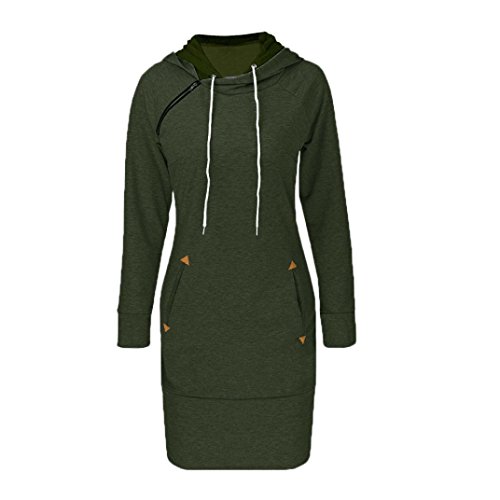 Long Hoodie Sweatshirt,Kintaz Women's Turtleneck Hooded Pullover Sweatshirts Outerwear Jacket Coat Long Hoodie with Kangaroo Pockets(4 Colors, Plus size available) (Army Green, Women Size:2XL)