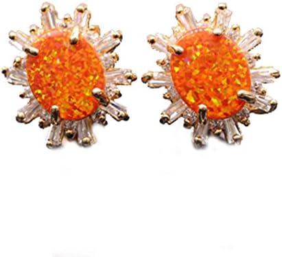 Created Gemstone Hypoallergenic Oval Fire Opal Birthstone 18K Gold Plated Stud Earrings for Women