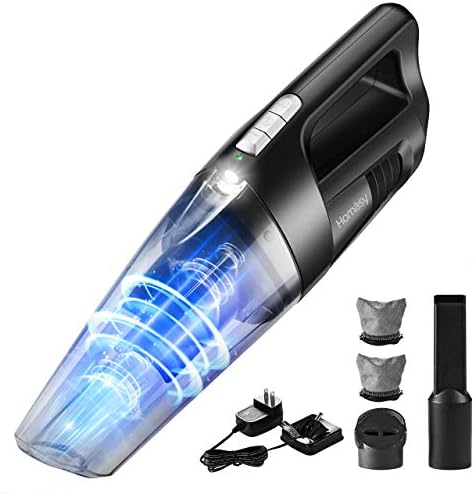 Homasy Cordless Handheld Vacuum Cleaner for Car, Portable Hand Vacuum with LED Light, Rechargeable and Powerful Motor for Home and Office Low Noise Cleaning