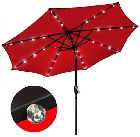 Amazon Com Patio Umbrella W Solar Led Lights 9ft Red Garden Outdoor