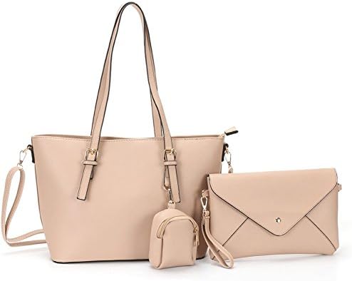 XB HANDBAG Women Handbags Shoulder Bag Top Handle Purses Designer Large Hobo Tote with Medium and Small Matching Cosmetic Bags 3 Pieces Set Womens Purse Handbag (Tan)