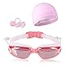 Peacoco Swim Goggles,Swimming Goggles Anti Fog No Leaking UV Protection with PU Swim Cap,Earplugs,Nose Clips and Case for Men Women Adult Youth Kids Child