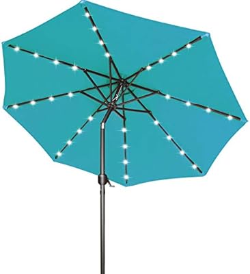 Amazon Com Abccanopy 9ft Patio Umbrella Ourdoor Solar Umbrella Led Umbrellas With 32led Lights Tilt And Crank Table Umbrellas For Garden Deck Backyard And Pool 12 Colors Turquoise Garden Outdoor