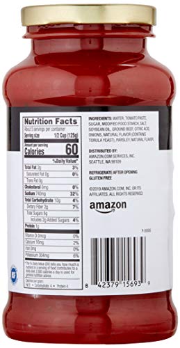 image for Amazon Brand - Happy Belly Meat-Flavored Pasta Sauce, 24 oz (Pack of 6