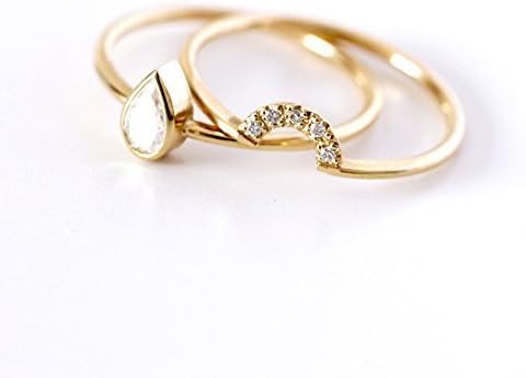 Pear Diamond Engagement Ring, Bridal Wedding Ring Set, Engagement Ring Set, Solitaire Pear Cut Diamond Ring, 0.2 Carat Pear Diamond Ring