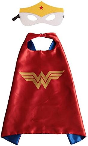 Superhero Cape and Mask Costume Set Boys Girls Birthday Halloween Play Dress up (Wonder Woman)