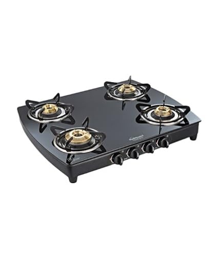Sunflame Crystal Plus 4 Burner BK Auto Ignition Gas Stove (Black)