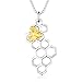 925 Sterling Silver Honeycomb and Golden Honey Bee Pendant Necklace