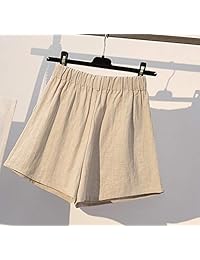 Pantalones cortos de algodón y lino para dama, cintura elástica, pierna ancha