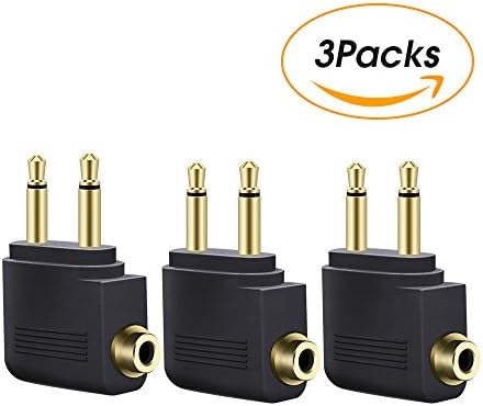 Airplane Headphone Adaptor, RIYO Airplane Airline Flight Adapters for Headphones (3 Pack, Golden Plated)