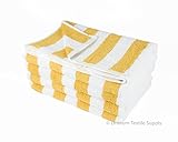 Linteum Textile 100% Cotton Beach Cabana Stripe POOL TOWELS 30x60 in. 4-Pack White with Gold Stripes