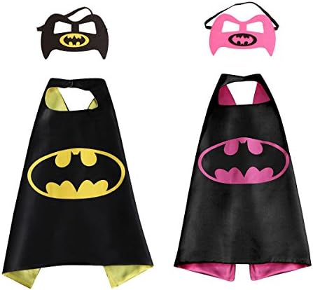 Whoopgifts Superhero Capes With Masks For Kids Girls and Boys Christmas Birthdays Party Favors (Batman&amp;Batgirl)