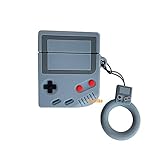 UnnFiko Game Boy Shape AirPods Case, 3D Cartoon Soft Silicone Protective Mini Bag Cute Retro Creative Airpods 1 & 2 Stand Cover with Finger Loop (Game Grey, Airpods 1 & 2)
