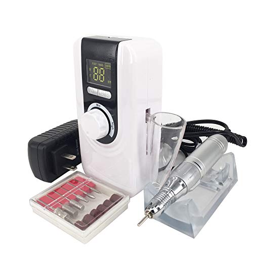 UZMEI 35000rpm Rechargeable Electric Nail Drill Machine Electric Nail File Tools for Manicure and Pedicure (White)