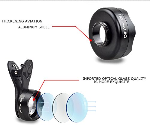 Hopezone 3 in 1 Professional HD Camera Lens Kit 18X Macro Lens, Clip-On Cell Phone Lens for iPhone 7/7 Plus/6s/6s Plus/6/5, Samsung & Most Smartphones