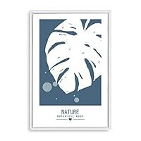 Framed Canvas Wall Art - White Leaf on Grayish-Blue Background - Canvas Prints Home Artwork Decoration for Living Room,Bedroom - 16x24 inches