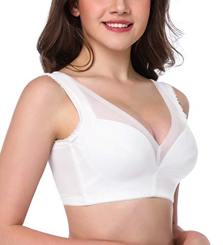 HANSCA Women's Push Up Wirefree Bra Lightly Padded Full Cup Cleavage Bra Plus Size Comfort (White, 34B) - Thumbnail 2
