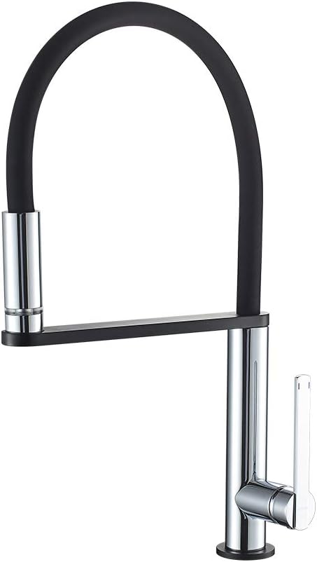 GRIFEMA DOVER-G14002B LED Kitchen Sink Mixer Tap with Super Flexible Spout, 3 Color Changes, 3/8 Inch Hose, Chrome/Black