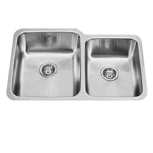 VIGO 32 inch Undermount 60/40 Double Bowl 18 Gauge Stainless Steel Kitchen Sink