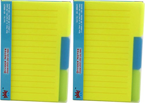 4A Divider Sticky Notes,4 x 6 Inches,Neon Assorted,Lined,20 Sheets/Divider,3 Divders/Pack,2 Packs/Set,120 Sheets Total,AAAA 4A 40621