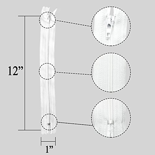 KGS 12 inch Nylon Zipper Zipper | 100 Zippers/Pack (White)