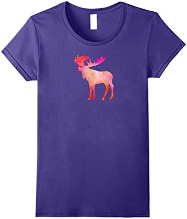 Womens Moose Watercolor Painting T-Shirt XL Purple