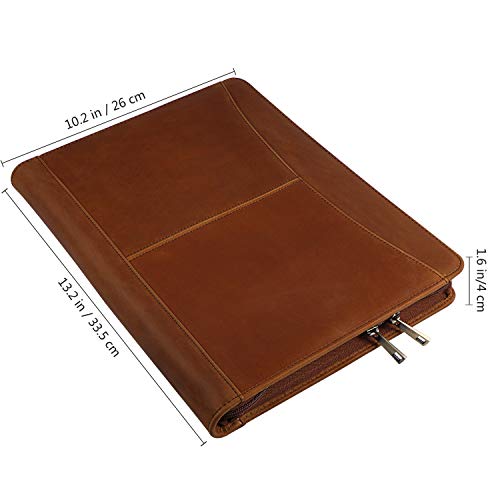 Handmade Crazy-Horse Leather Padfolio Portfolio, Easy to Carry with A Zippered Closure, Business Organizer Tablet Folio Folder with Letter Size Notepad, Gift for Women & Men (Brown, Non-Custom)