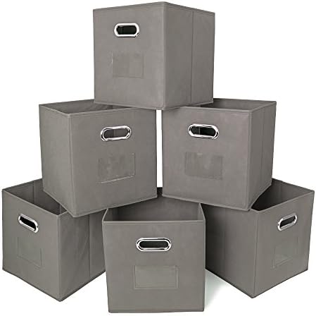 Ace Teah Storage Bins Cubes, Foldable Storage, Collapsible Fabric Cloth Storage Bins Baskets, Storage Cube Bins with Metal Handles for Home Closet Bedroom Drawers Organizers, Light Gray, Set of 6