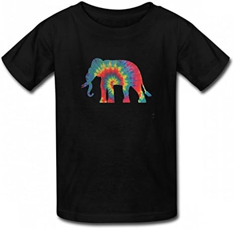 NAnhzD Tie Dye Style Elephant Tshirt Printed Cotton T-Shirts Tops Logo Children Tee Black