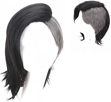 13.8 Inch Black Grey Short Straight Cosplay Wigs for Men Boys Girls Costume Party