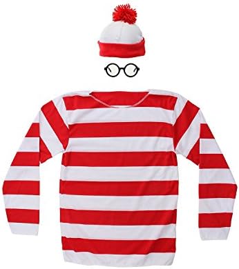 Where's Waldo Now Costume Adult Funny Sweatshirt Hoodie Outfit Glasses Hat Cap Suits