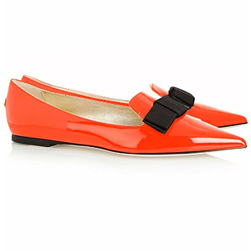 Eldof Women's Basic Closed Pointed Toe Ballet Flat Slip On Shoe Orange US9.5