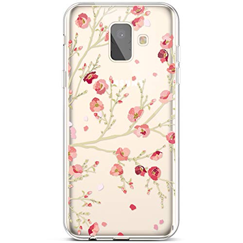 PHEZEN Case for Galaxy A8 2018 Case,Cute Art Design Soft Flexible Crystal Clear TPU Silicone Rubber Case Ultra thin Transparent TPU Bumper Cover Phone Case for Samsung Galaxy A8 2018,Pink Plum blossom