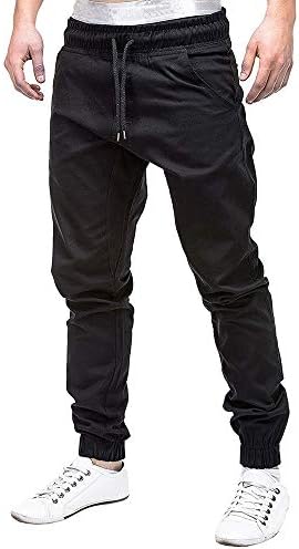 LEERYAAY Cargo&Chinos Men Sweatpants Slacks Casual Elastic Joggings Sport Solid Baggy Pockets Trousers Black