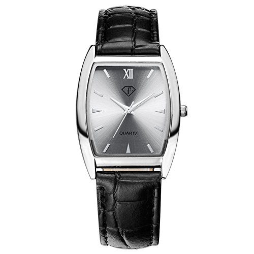 Men Quartz Rectangle Watches Leather Strap Roman Number Simple Design Wristwatch Business (0020 Black)