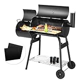 Giantex BBQ Grill with 2 PCS BBQ Grill Mat, Charcoal Barbecue Grill with Non Stick Baking Mats Offset Smoker Barbecue Oven with 2 PCS Bake Nonstick Grilling Mats, Perfect for Patio, Home Use