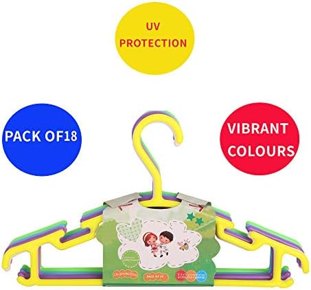 Ineffable Non-Slip Multi Color Tubular Children's Hangers for Kids Baby Infant Toddler with Plastic Hanger Straps (Set of 18)